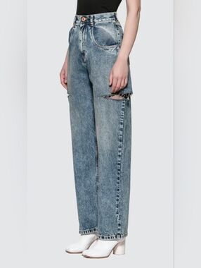 Pistola Distressed Straight Leg Jeans Light Wash High Rise Relaxed Fit